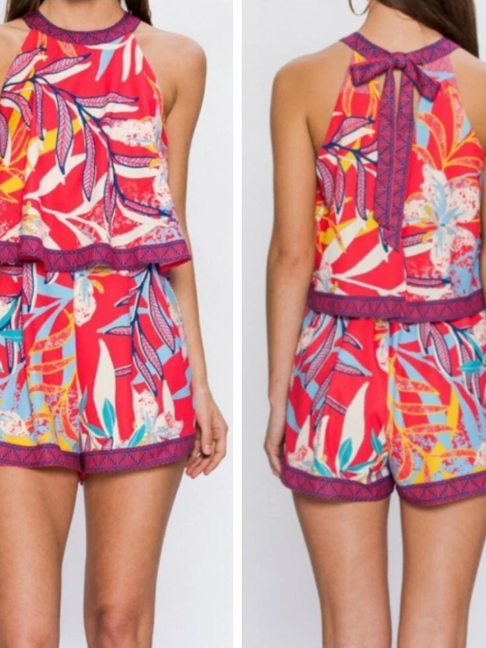 Flying Tomato Tropical Floral Halter Romper - Size Small